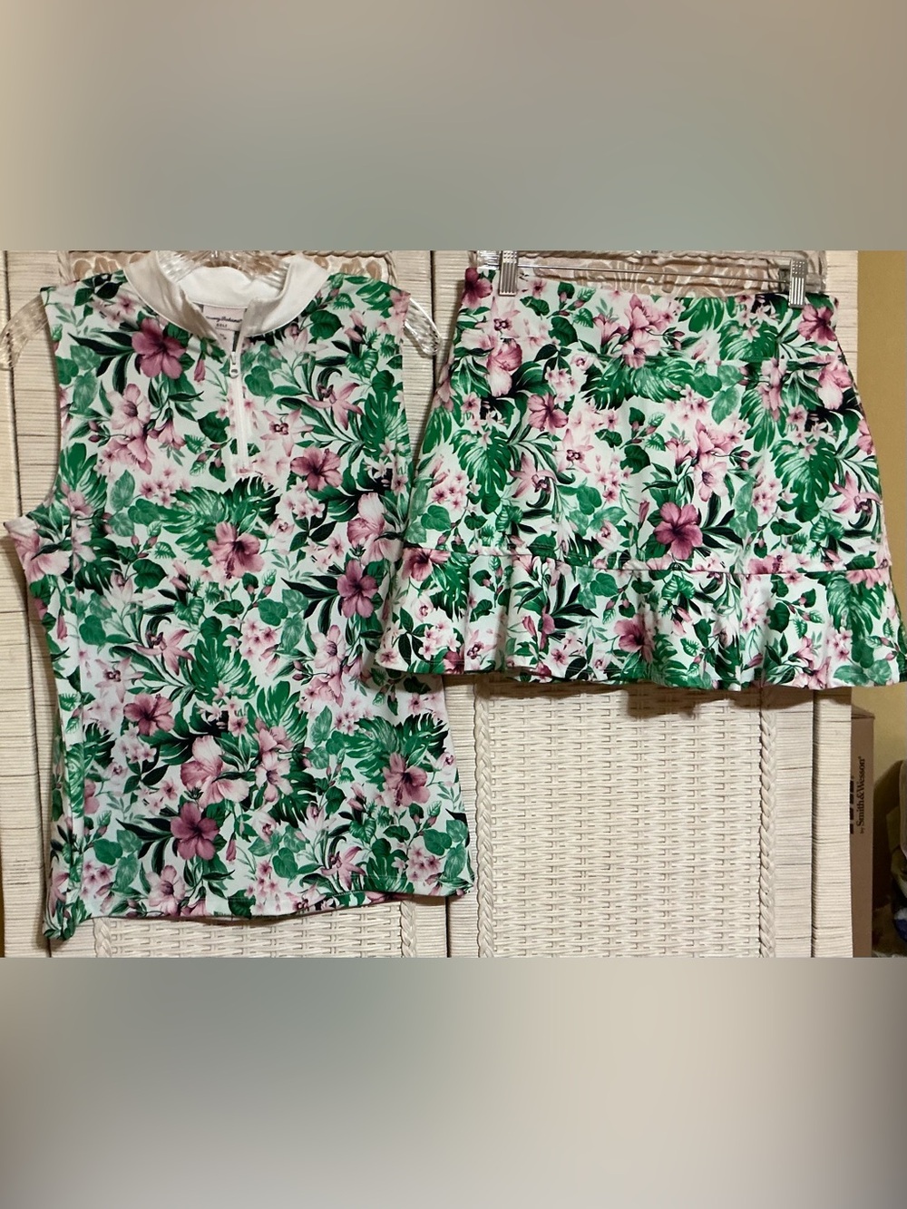Tommy Bahama Green and Pink Floral Mini Skirt Set